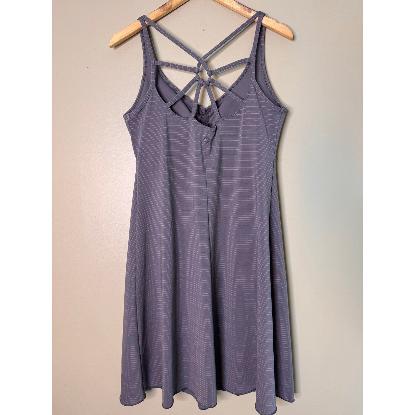 Prana Purple Striped Strappy Back Athletic Dress with Shelf Bra Womens Large