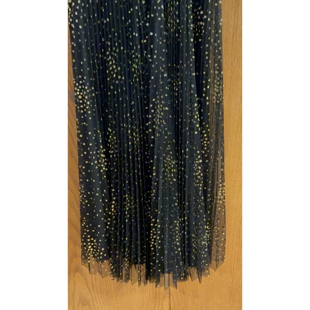Jill Jill Stuart Black Gold Polka Dot Pleated Tulle V-Neck Gown Dress Size 6