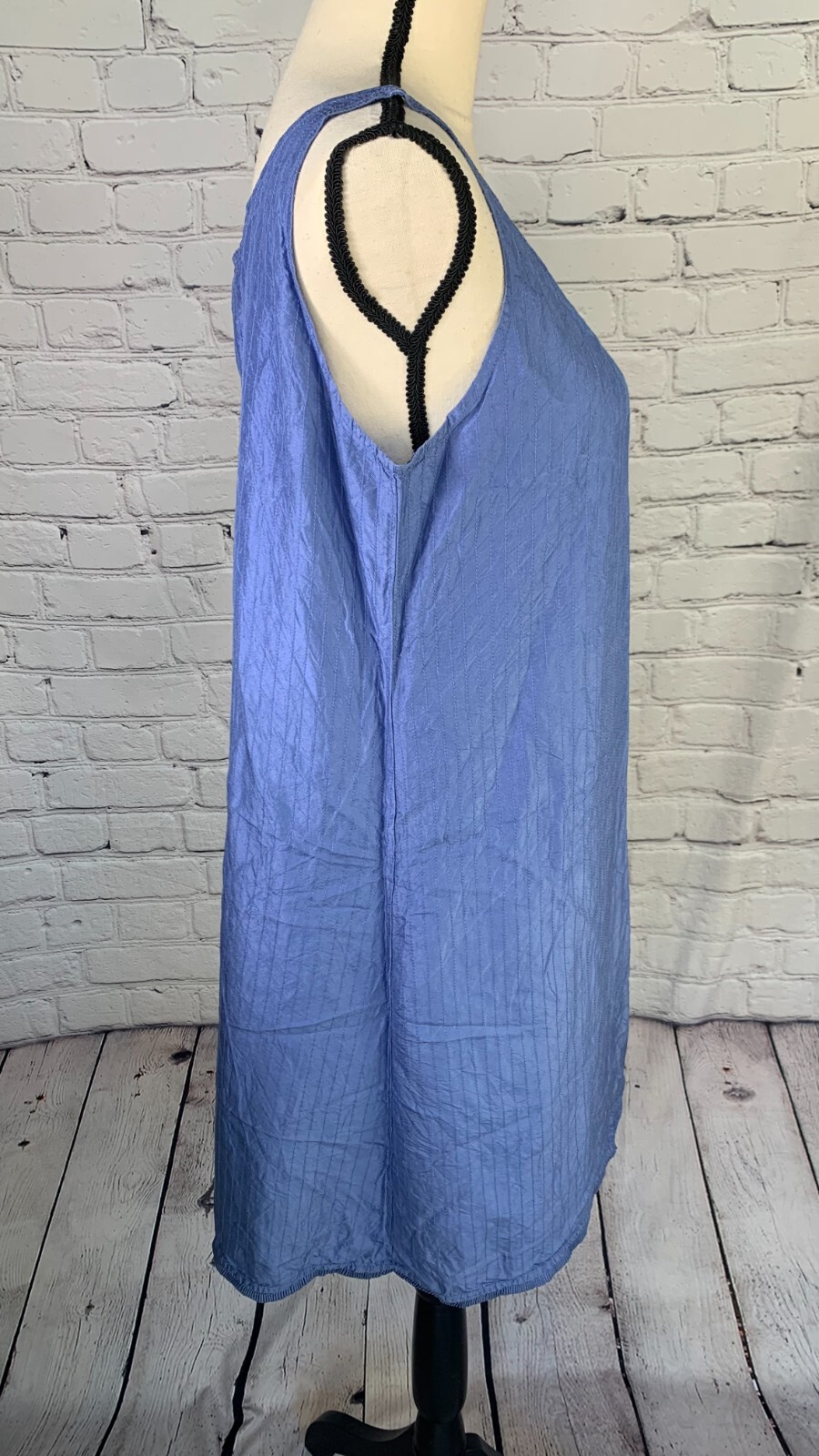 Eileen Fisher Washed 100% Silk Taffeta Dress Sleeveless Tie Pleats Trimmed Hem M