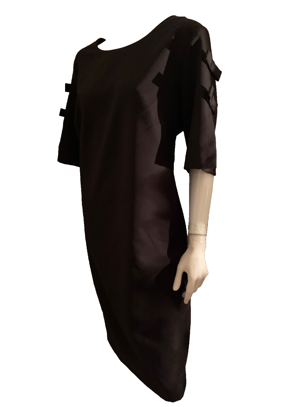 New Eloquii autumn winter shift dress short sleeve bow accent color black size16