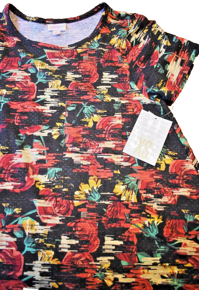 LuLaRoe Carly Swing Dress Size XS Black Green Roses Floral Hi-Low Hem NWT