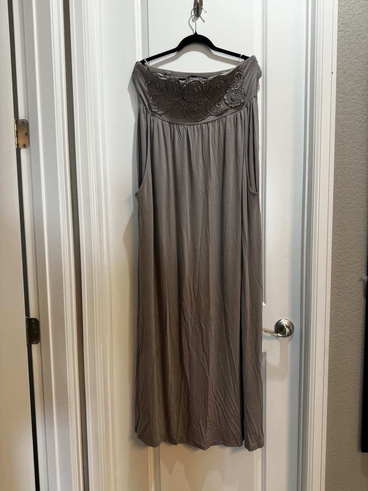 INC International Concepts Tube Maxi Dress Gray Flower Details Slide Pockets Lar