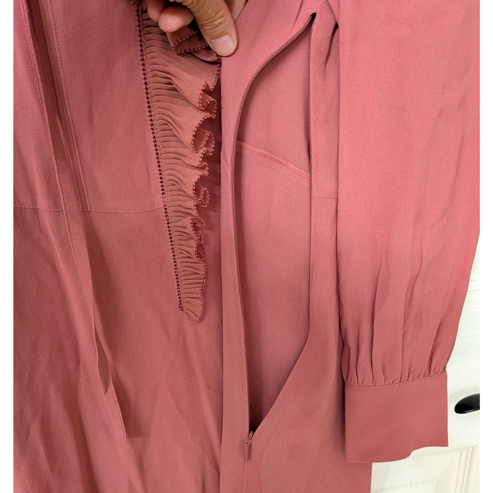 Ted Baker Faithiy Ruffle Cottagecore Boho Sheer Pink/Mauve Midi Dress | SZ 3