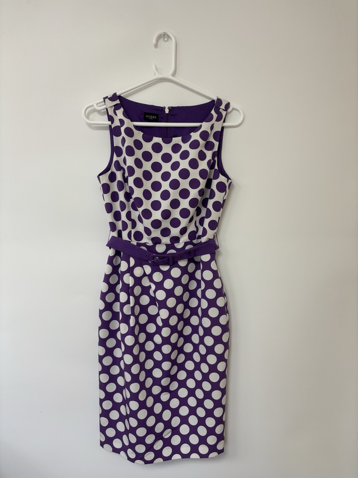 Women’s Hobbs Sleeveless Spotted Dress White Purple Size 8