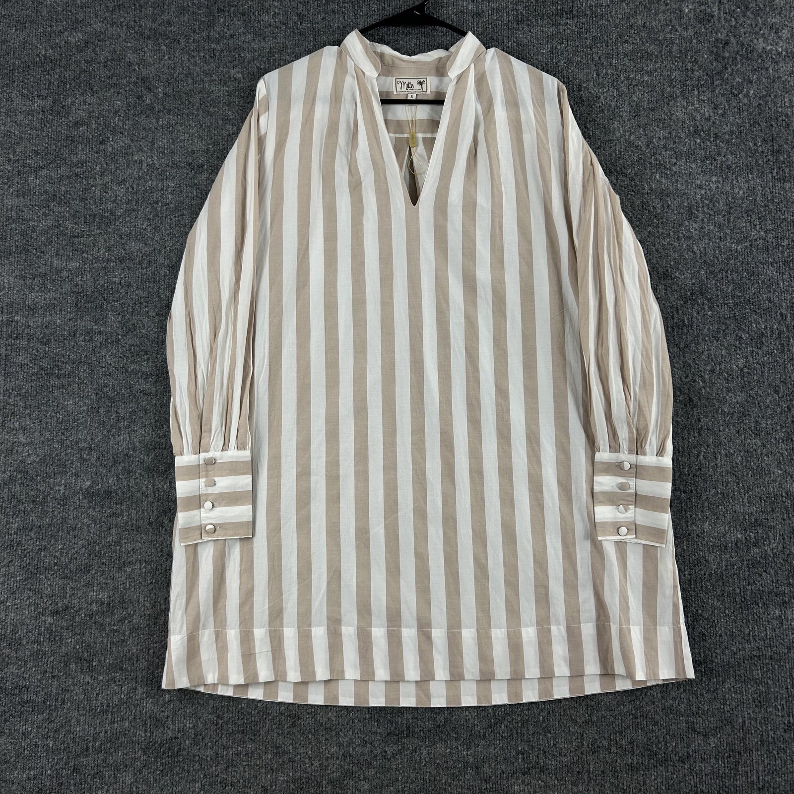 Mille Dress Small Edie Tunic Cappuccino Stripe Kaftan Mini Cotton Beach Resort