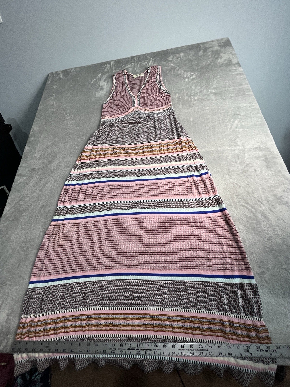 Aldomartins Barcelona Sleeveless Knit Maxi Dress Striped Boho M Made in Spain