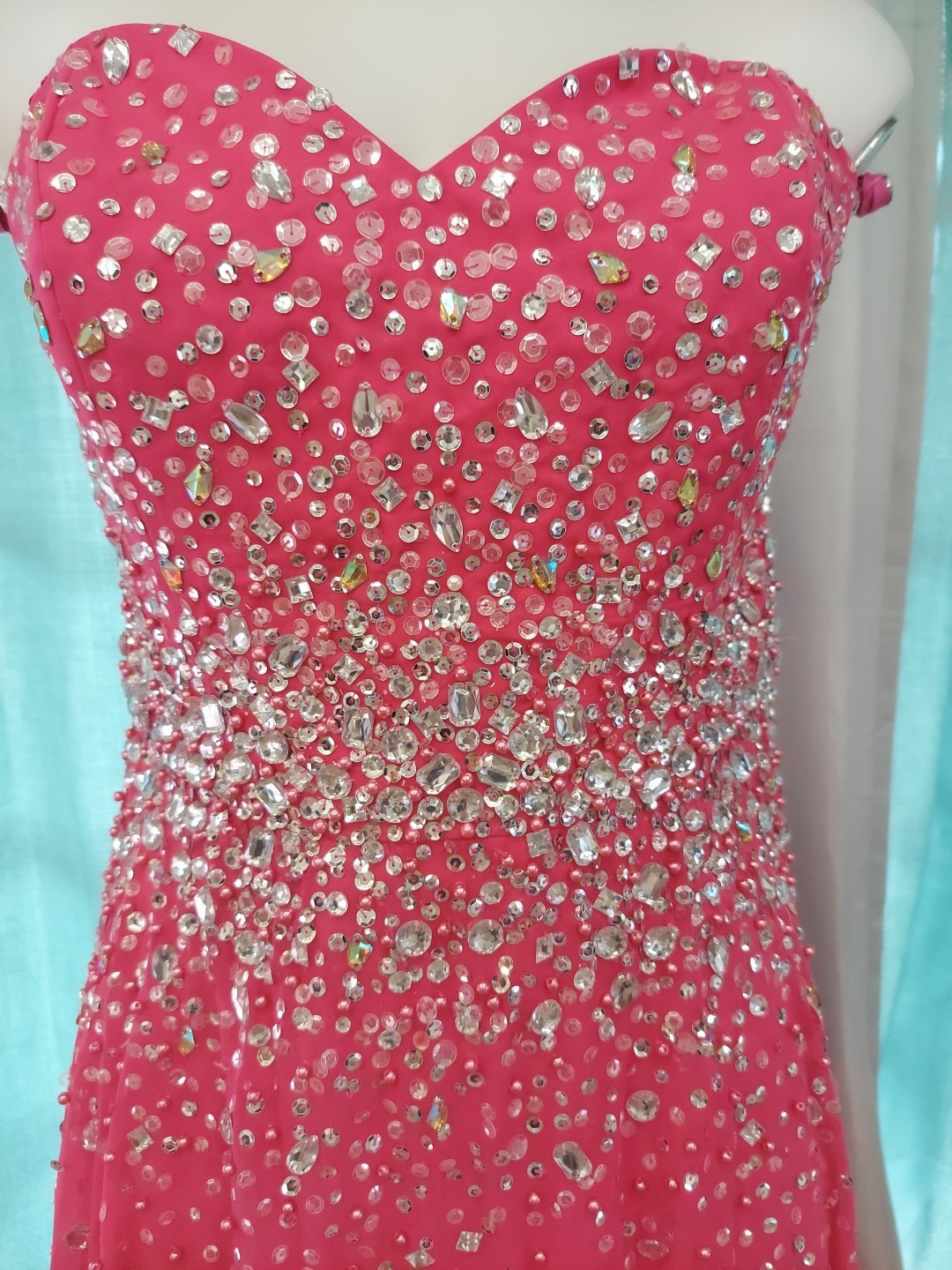 **Morilee Sz20 Fushia Pink Dropgem Design Strap Option Prom Dress**gem Sequin**