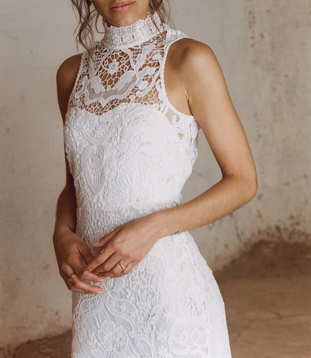 Spell Bride Edie Lace Maxi Gown Size XS High Neck Open Back Bridal Dress Train