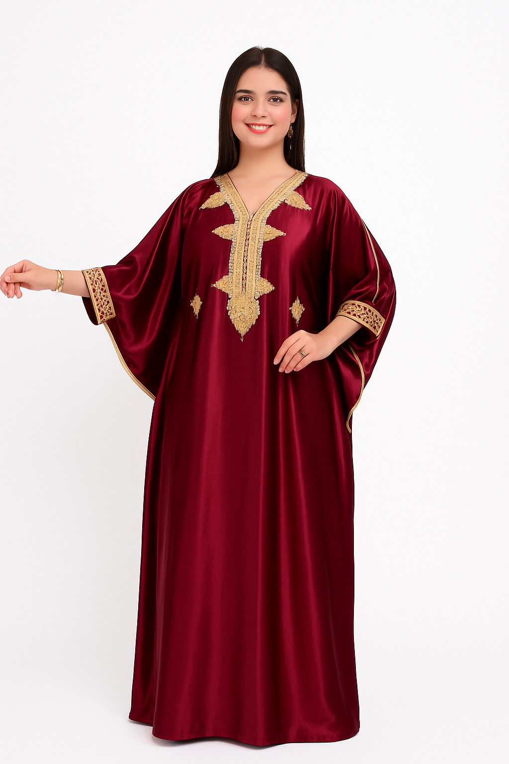 Red Velvet Moroccan Caftan Dress Women Handmade Embroidered Maxi Gown Kaftan
