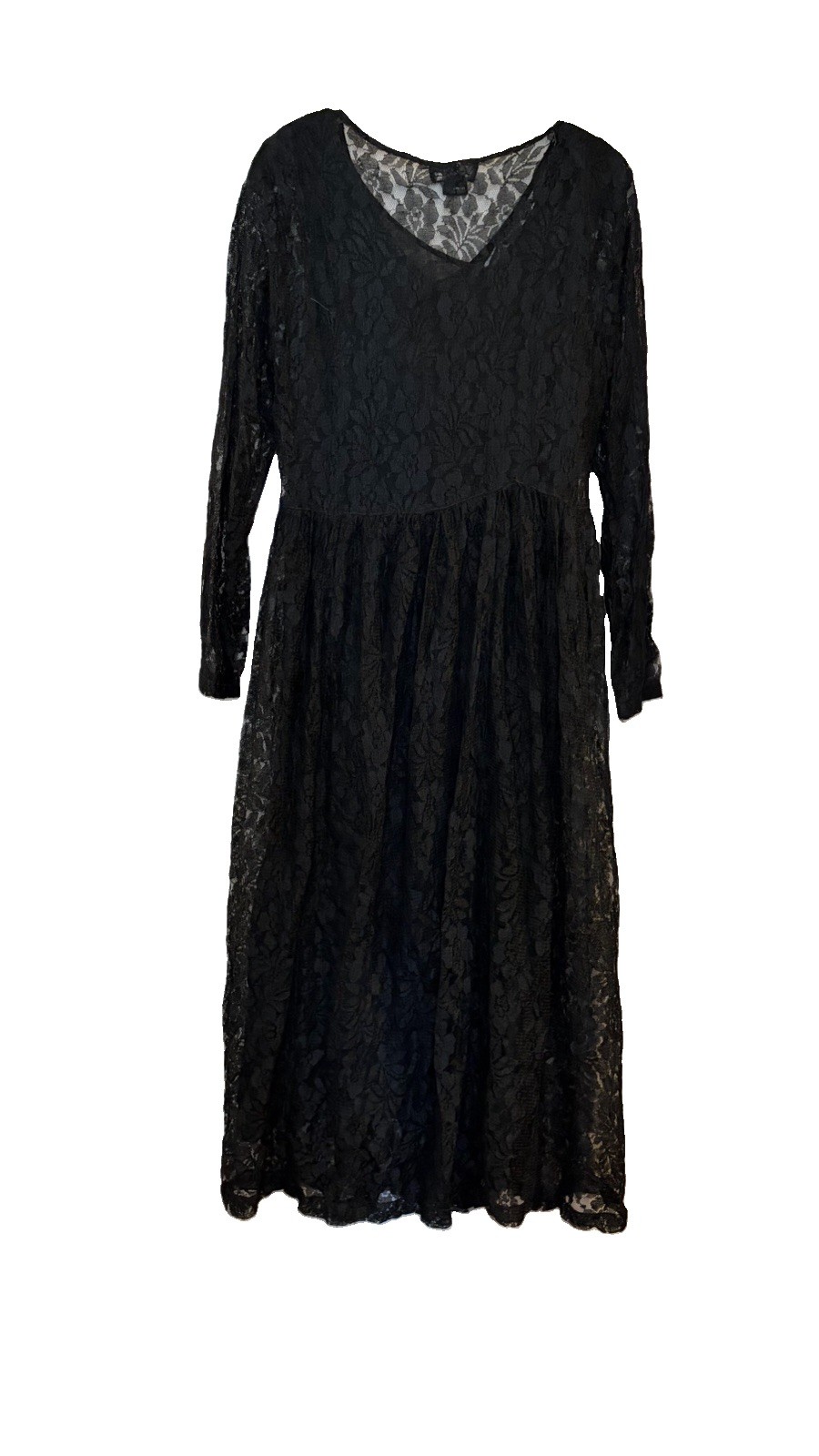 Vtg 90s Black Lace Romantic Button Front Long Sleeve Midi Dress Goth Whimsigoth