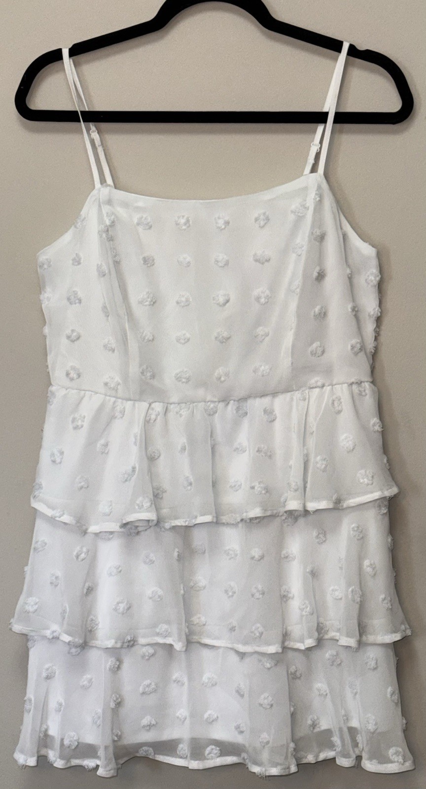 Miami For Francesca’s Clip Dot Tiered Ruffled Dress Sheer Overlay Boho Large