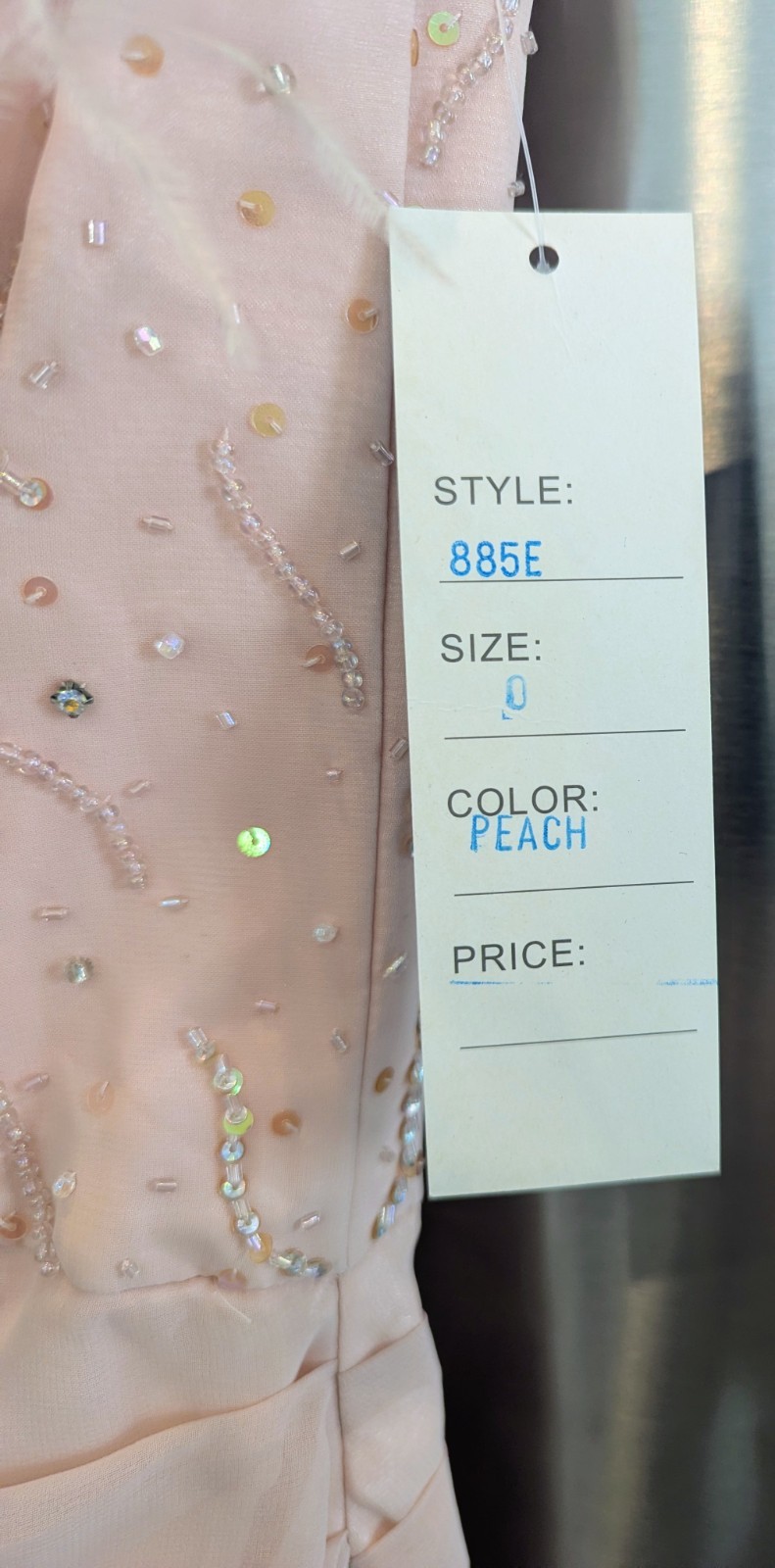 Anna Elise Peach Long Sleeveless Sequin Beaded Feather Zip Evening Gown 0