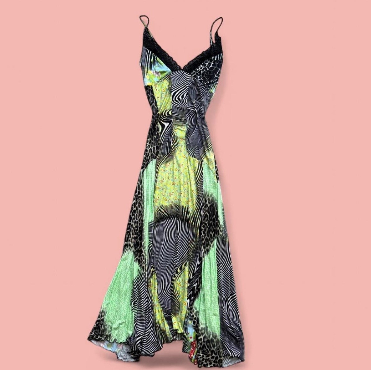 Roberto Cavalli Cavalli class line lace psychedelic Patchwork Fairycore Dress S