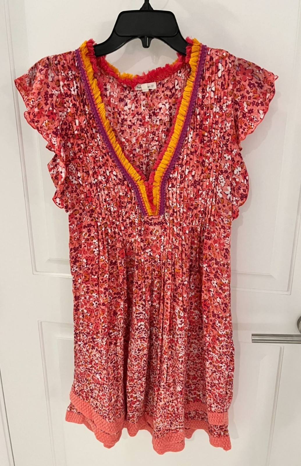 Poupette St Barth Sasha Mini Dress Size SMALL Pink Red Orange Beach
