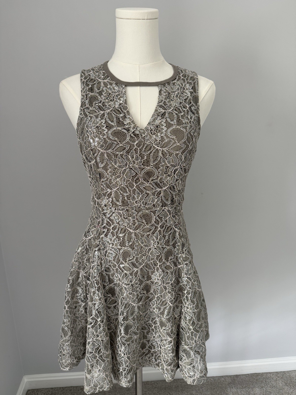 Others Follow Dress Semi Formal/Cocktail/Small/ Beige/Taupe Lace Overlay