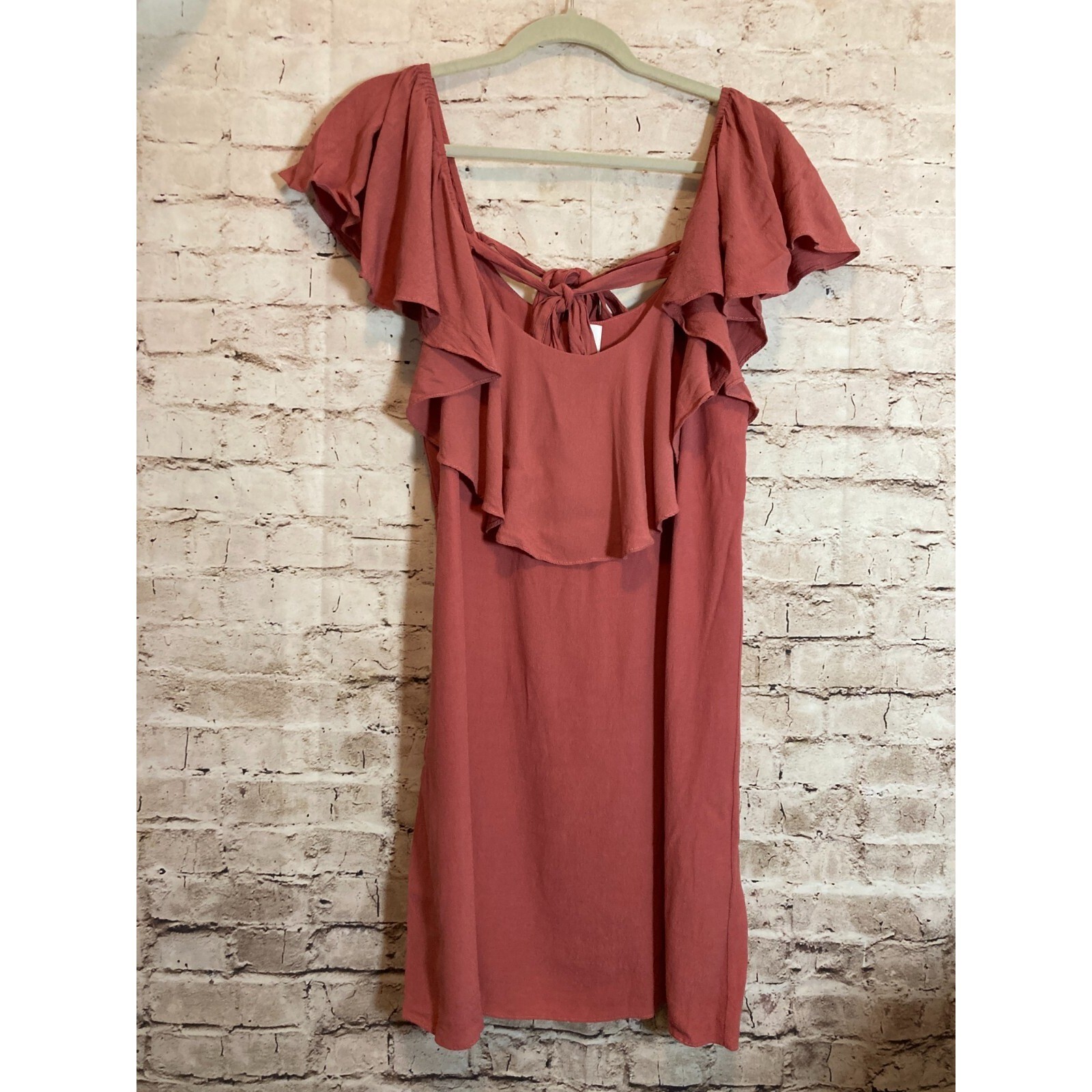 MISA L.A. Dress Womens Medium Salmon Pink Ruffle Double Tie Back Boho Hippie