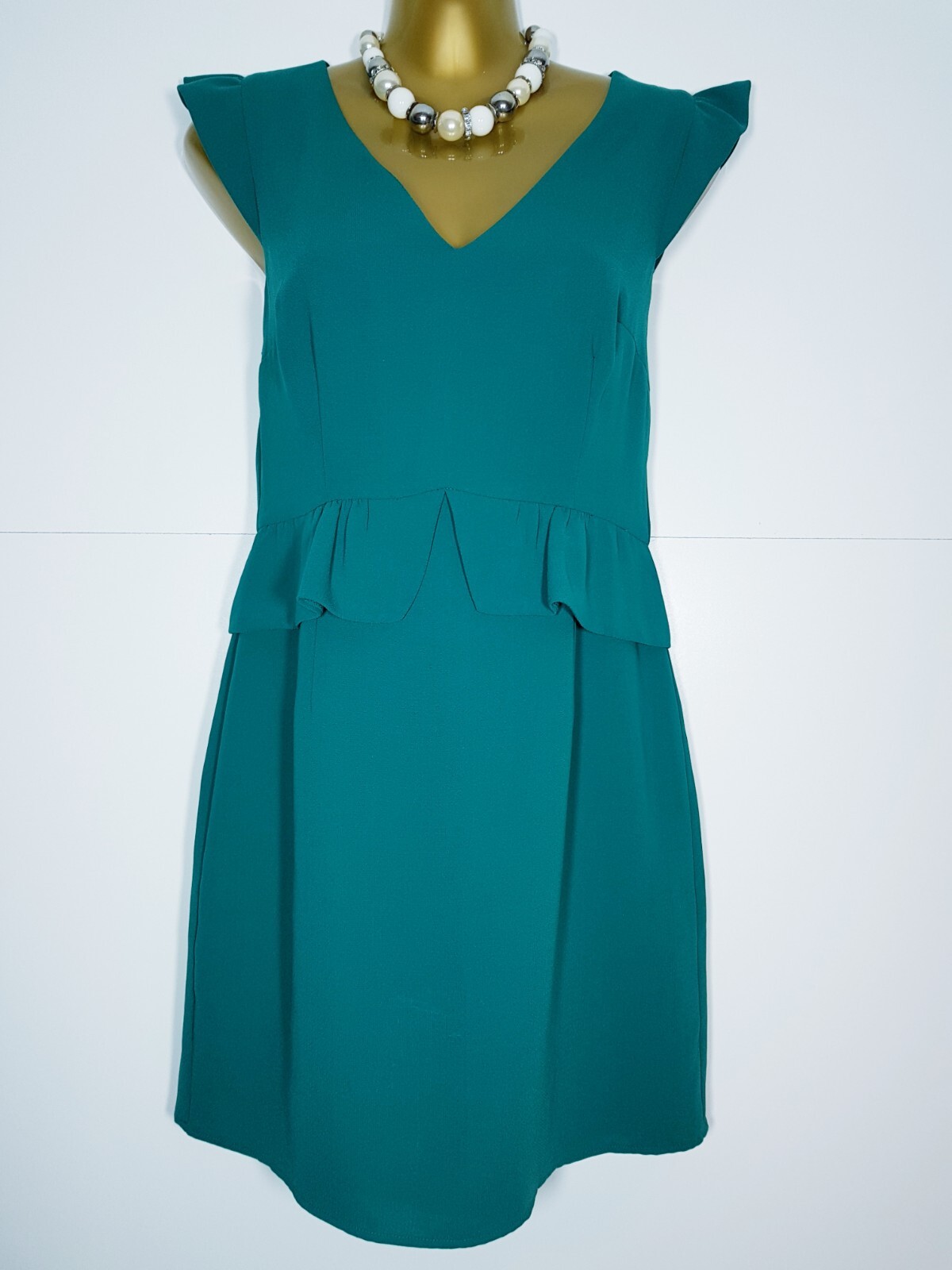 OASIS DRESS SIZE UK 10 GREEN SLEEVELESS SHIFT PARTY FRILL SHORT 33″ X835