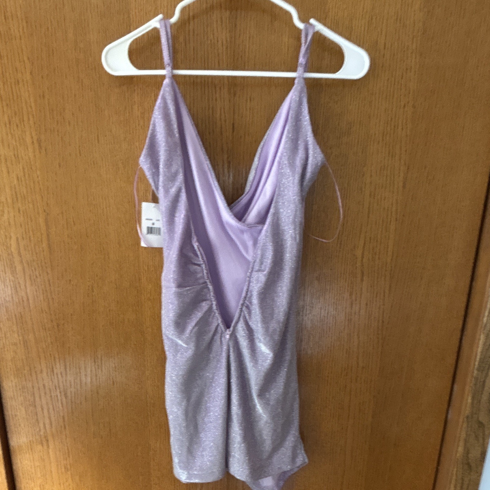 Lulus Purple Metallic Glitter Lurex Ruched Lined V-Neck Mini Dress Size M