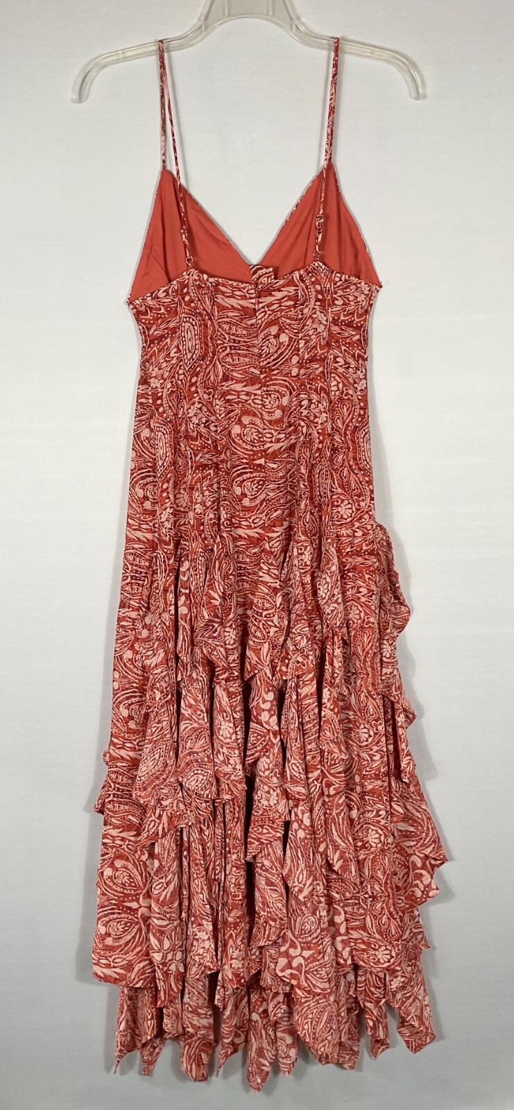 Vici Dress Womens Sz Small Orange Tiered Maxi V Neck Adjustable Spaghetti Straps