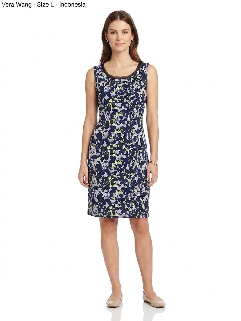 Simply Vera Vera Wang Women’s Navy Floral Scoop Neck Sheath Dress L Lined