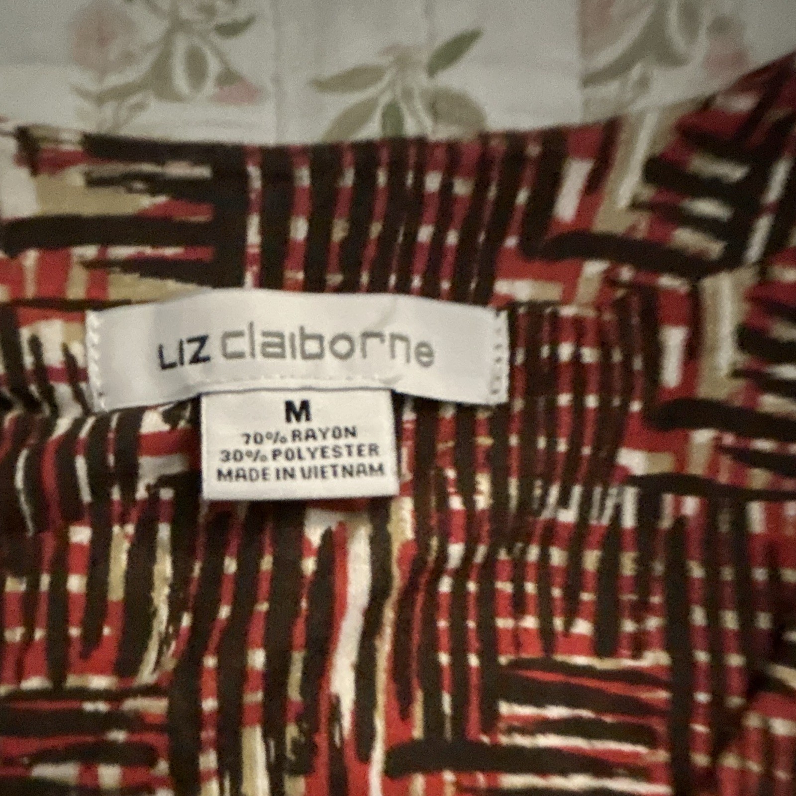 Liz Claiborne Women’s M Strapless Shift Dress Abstract Red/Black/White Smocked