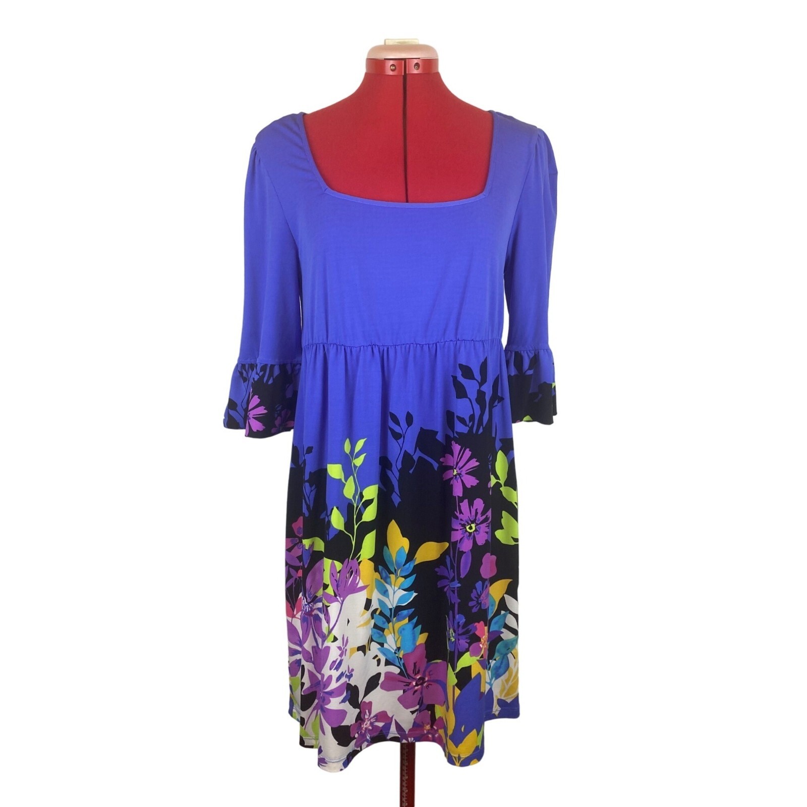 Womens SZ 6 Baby Doll Floral Retro Classic Feminine Dress 3/4 Ruffle Sleeve ECI