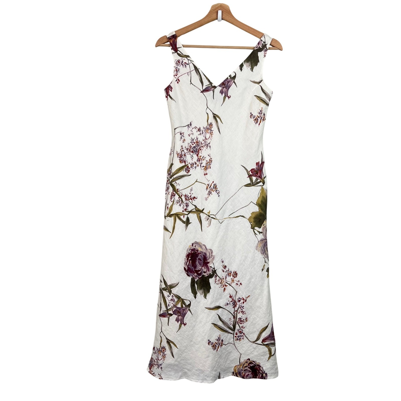Jones New York Dress Womens Size 4 Linen Floral Sleeveless V-Neck Midi