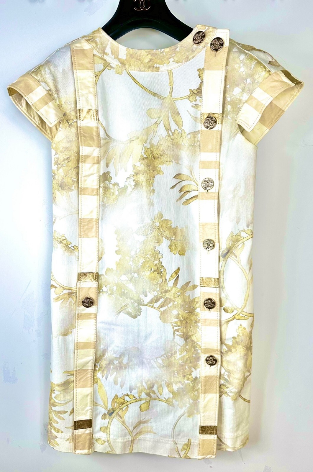 New Chanel 2018 Greece White Denim Gold Leather Mini Dress 34 36 2 4 Logo 18c S