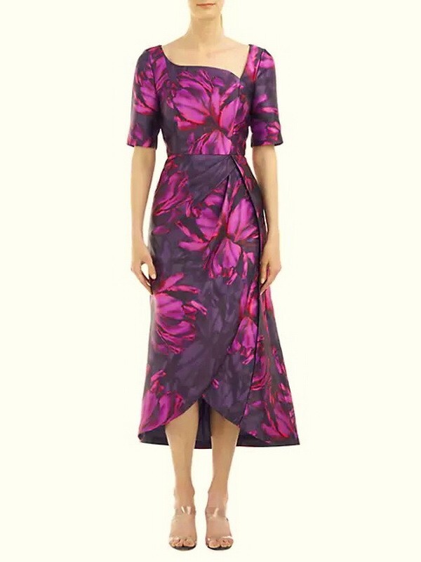 Kay Unger Cerise Navy Tallulah Floral High-Low Maxi Tulip Dress Size 8 $278