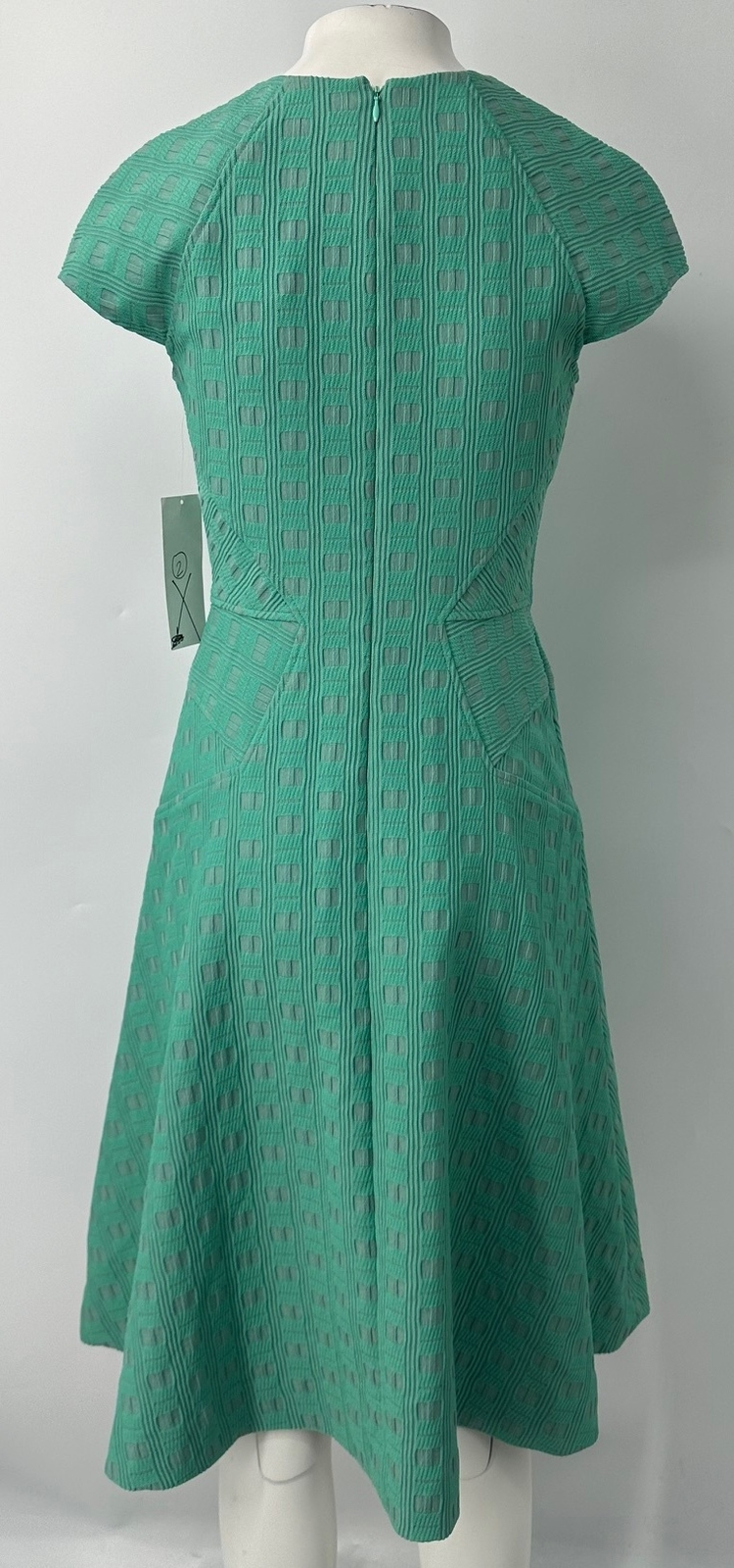 Lela Rose mint green textured geometric cap sleeve fit&flare Blair dress nwt szS