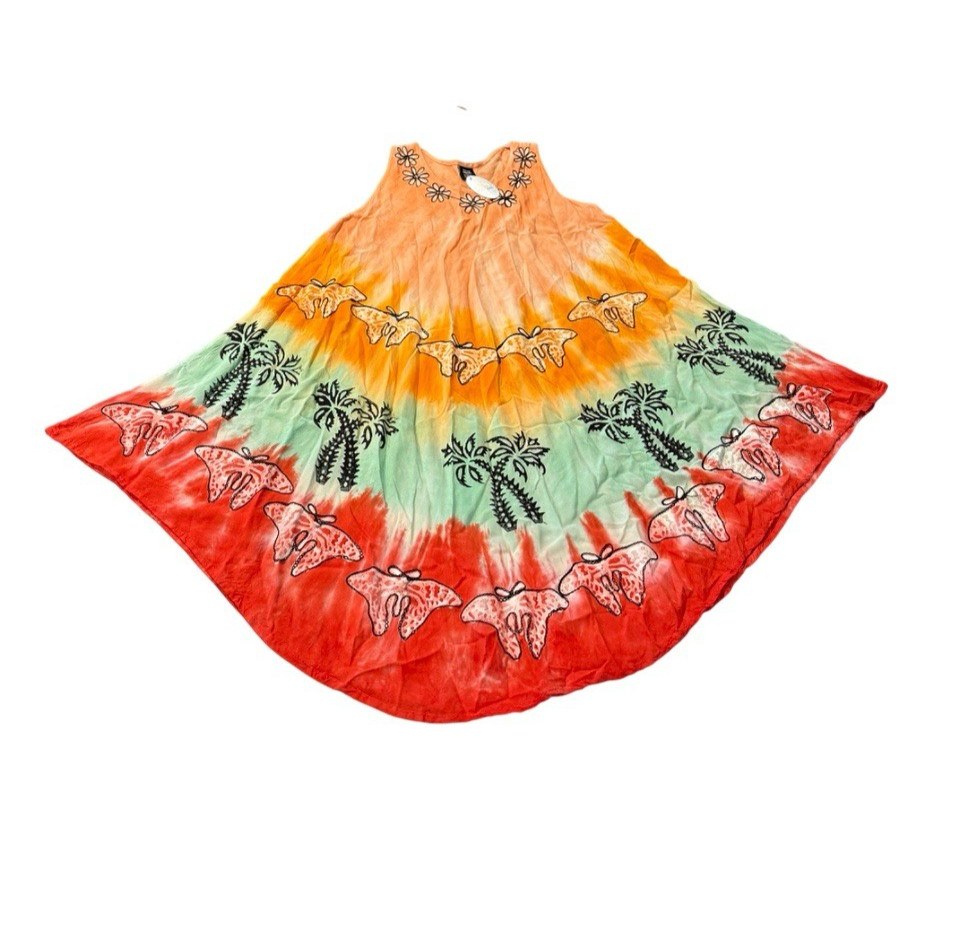 Tie Dye Sundress OS Rainbow Dress Cover Up Embroidered Boho Women New