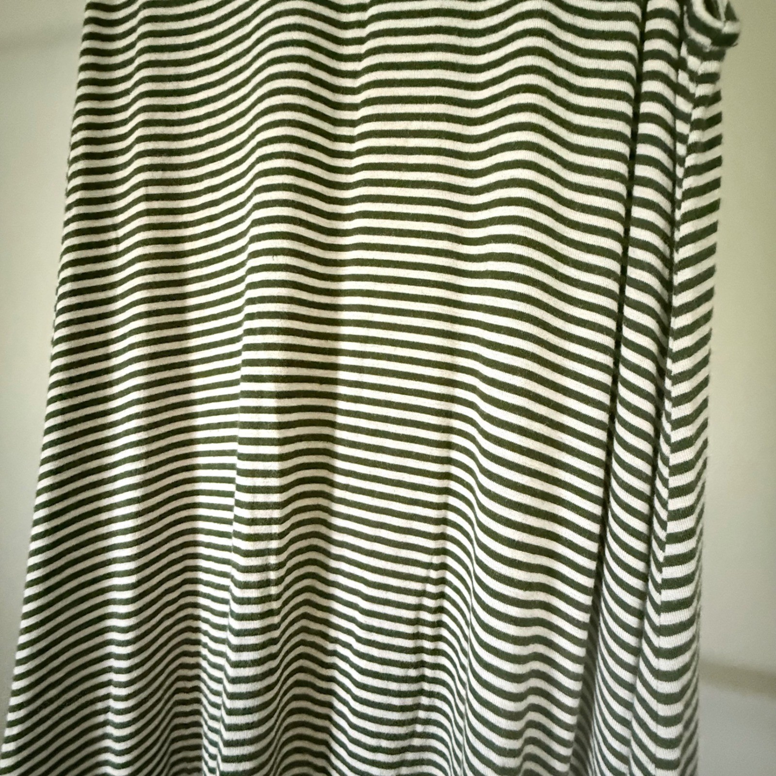 Sweet Wanderer Olive Green Striped Sleeveless Swing Dress Medium High Neck Flowy