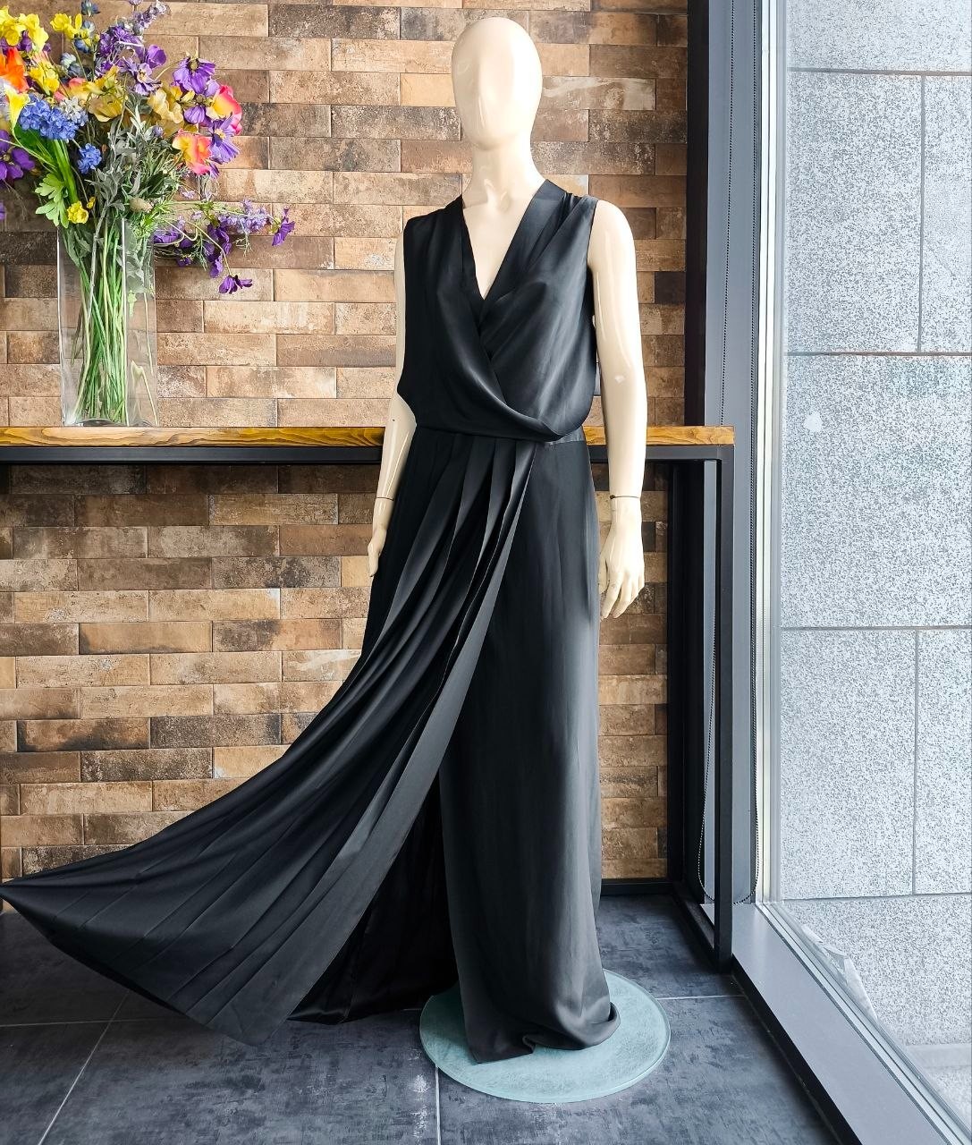 Cedric Charlier 2013 Black Asymmetric Pleated Evening Avant-garde Dress IT42