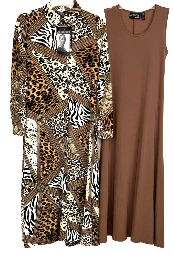 Attitudes by Renee Duster Maxi Dress Set of 2 P2XS Brown A382809 Women F360