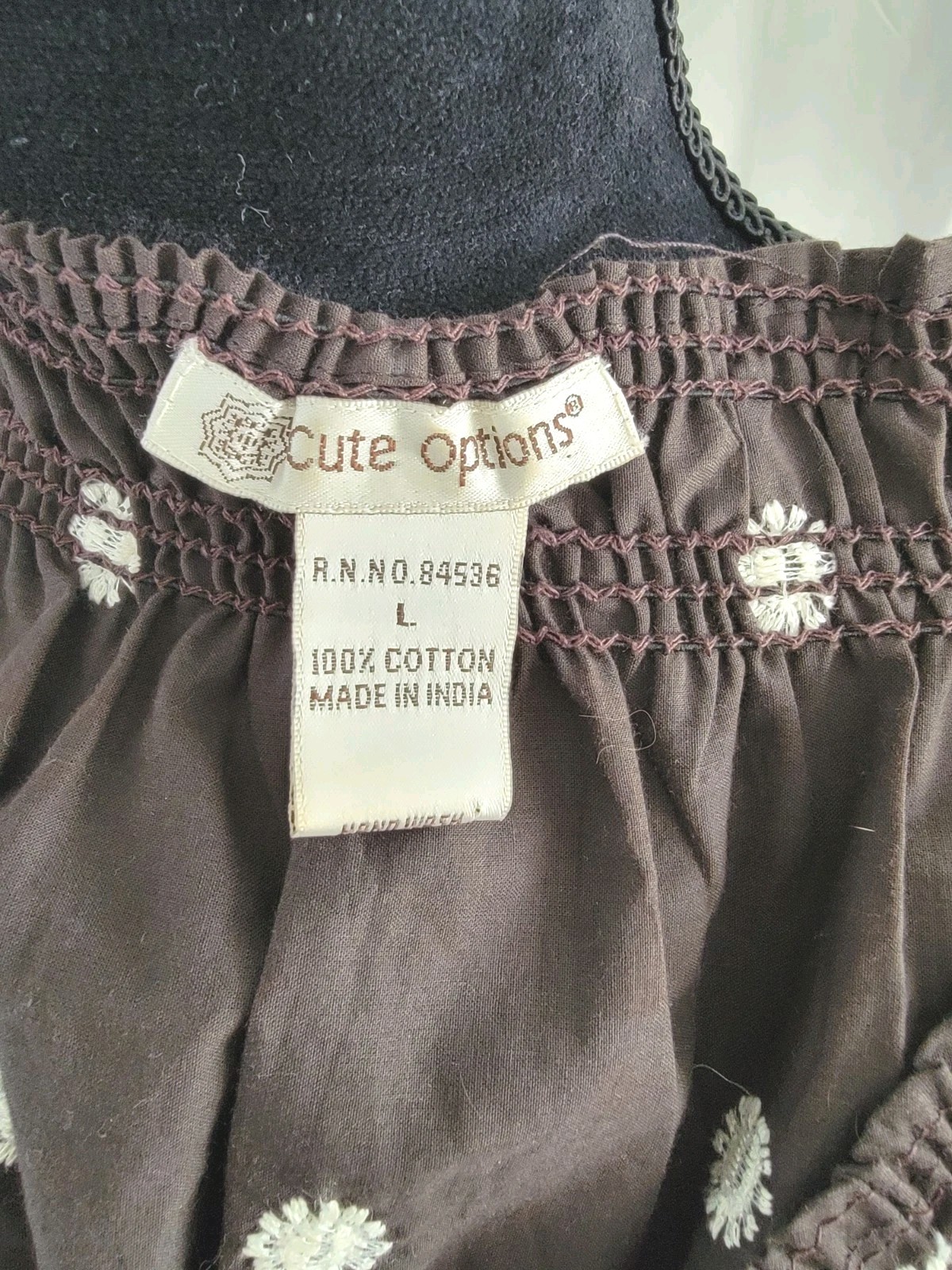 Cute Options Brown Boho Peasant Dress Women’s L White Embroidered Puff Sleeve Y2