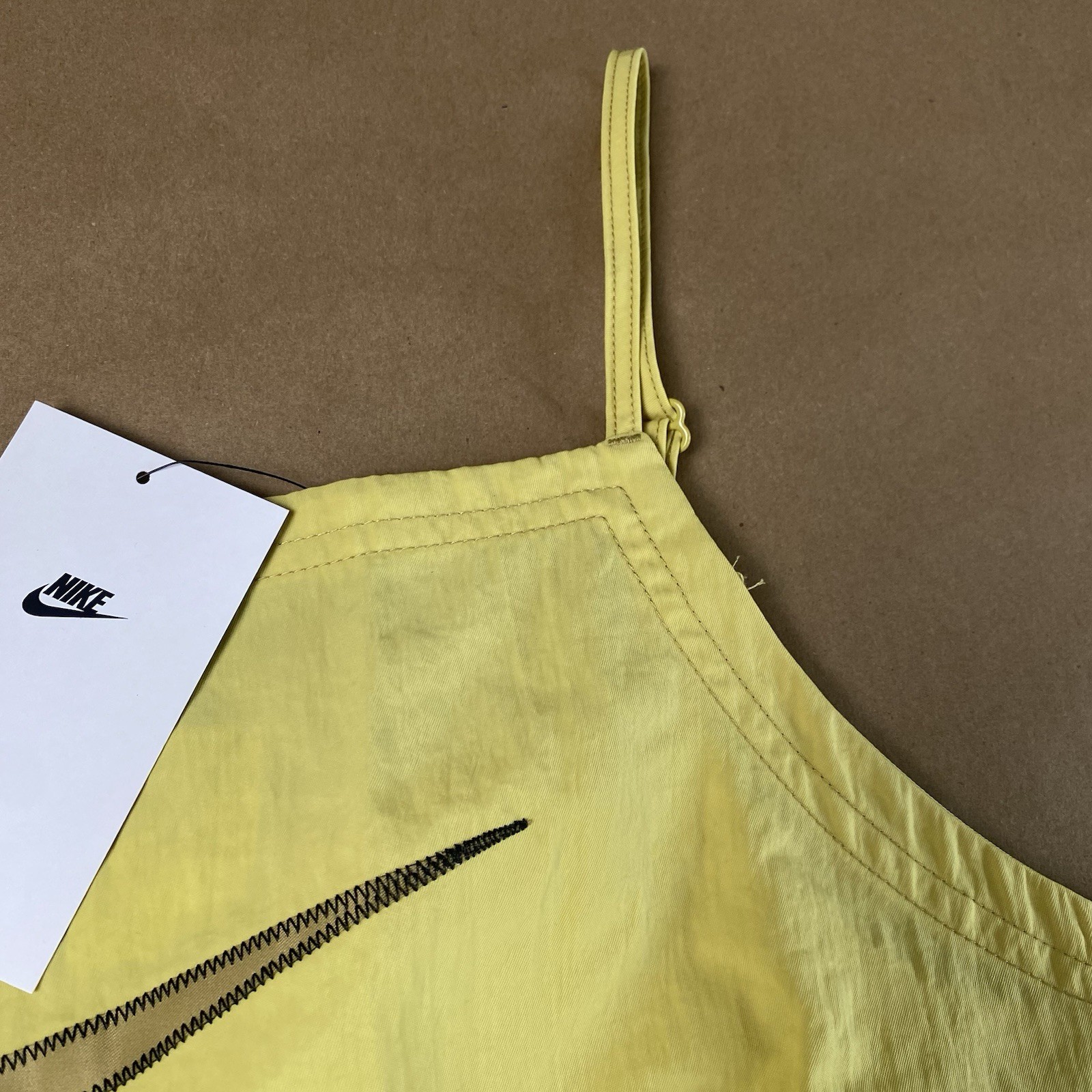 Nike M Medium NSW Swoosh Woven Casual Cami Dress Yellow Women Celery Sportswear