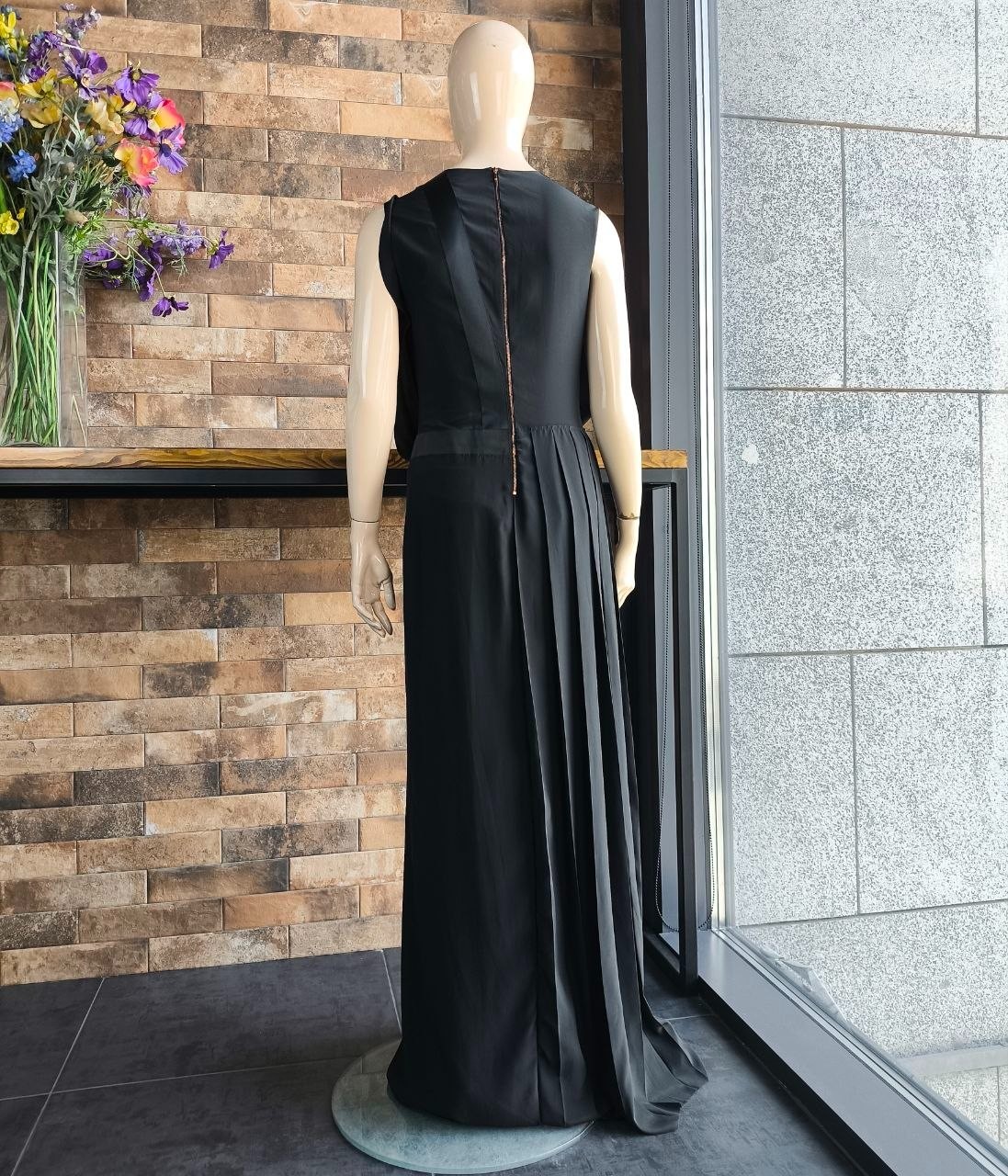 Cedric Charlier 2013 Black Asymmetric Pleated Evening Avant-garde Dress IT42