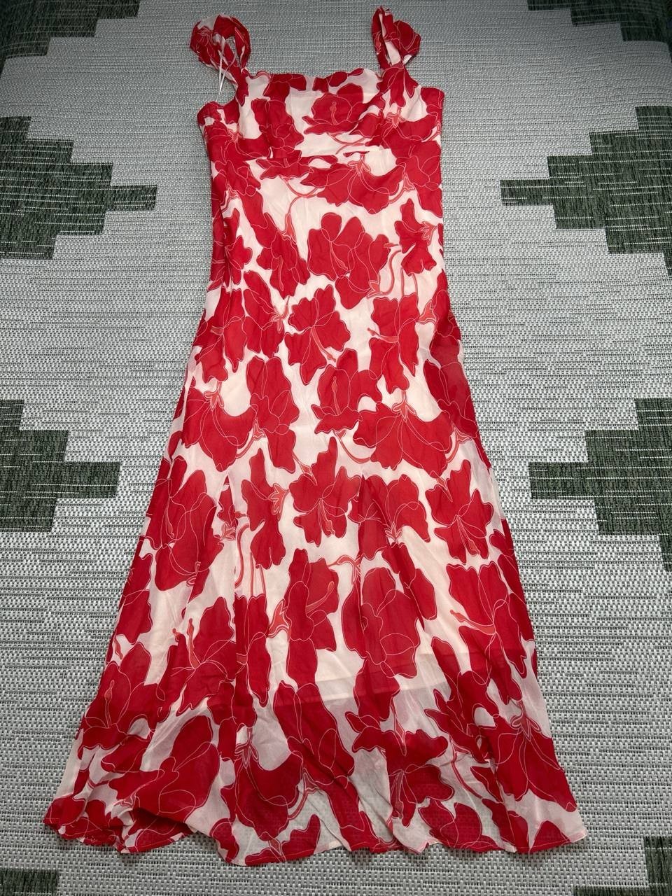 Rails Dress Womens Large Red Pink Floral Midi *
