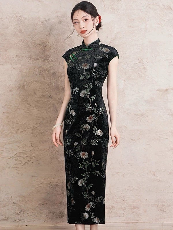 A35 2026 New Chinese Style Cheongsam Dress Women’s Vintage Slim Fit Long Qipao E