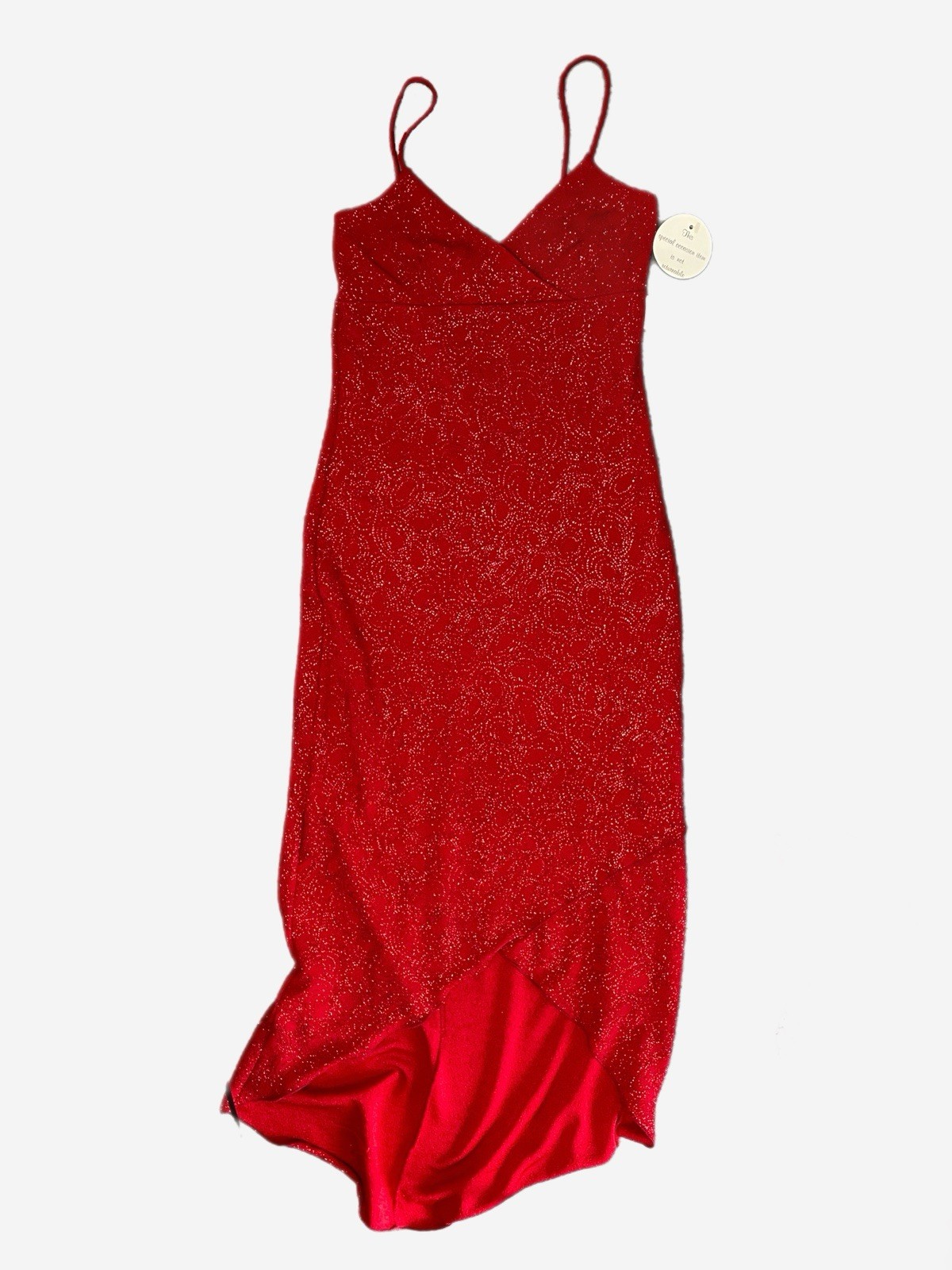 Vintage Y2K Hyphen NWT Red swirl glitter asymmetric stretch slip midi dress M/L