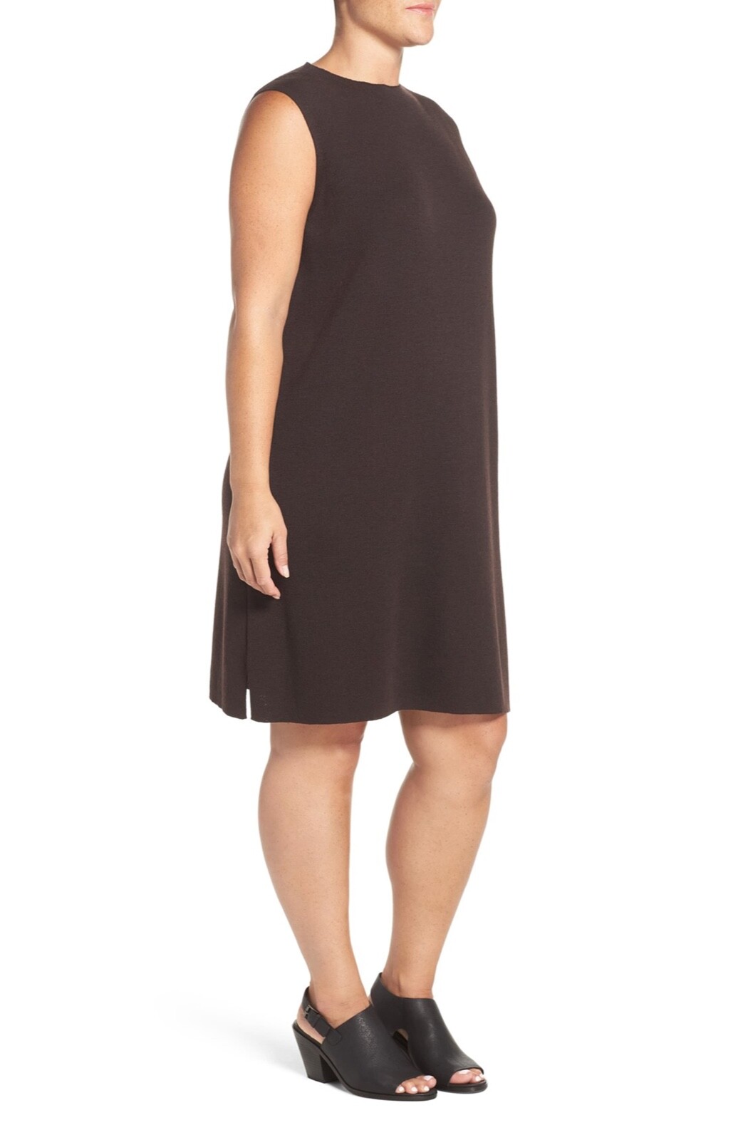 NWT Eileen Fisher Wool Crepe Funnel Neck Shift Dress Clove Brown [SZ 2X ] #M808