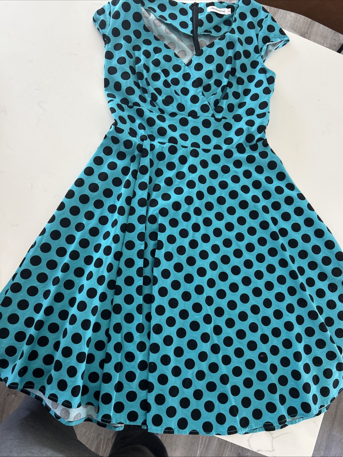 Poke A Dot Dress Women’s Turquoise And Black Cute Summer Dress L