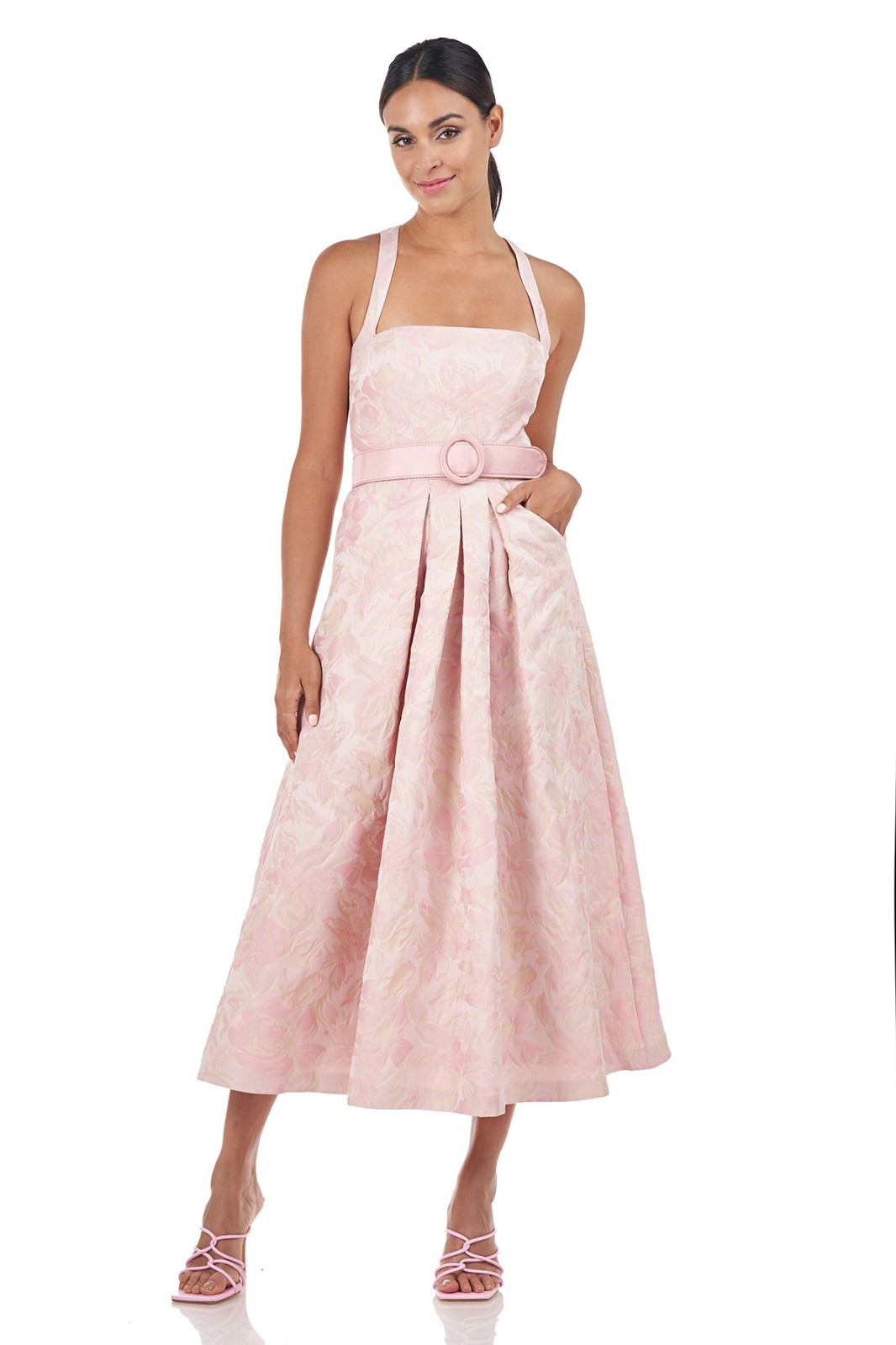 NEW/missing belt, Kay Unger Morgana Tea Length Dress Pink Size 14 #MD698