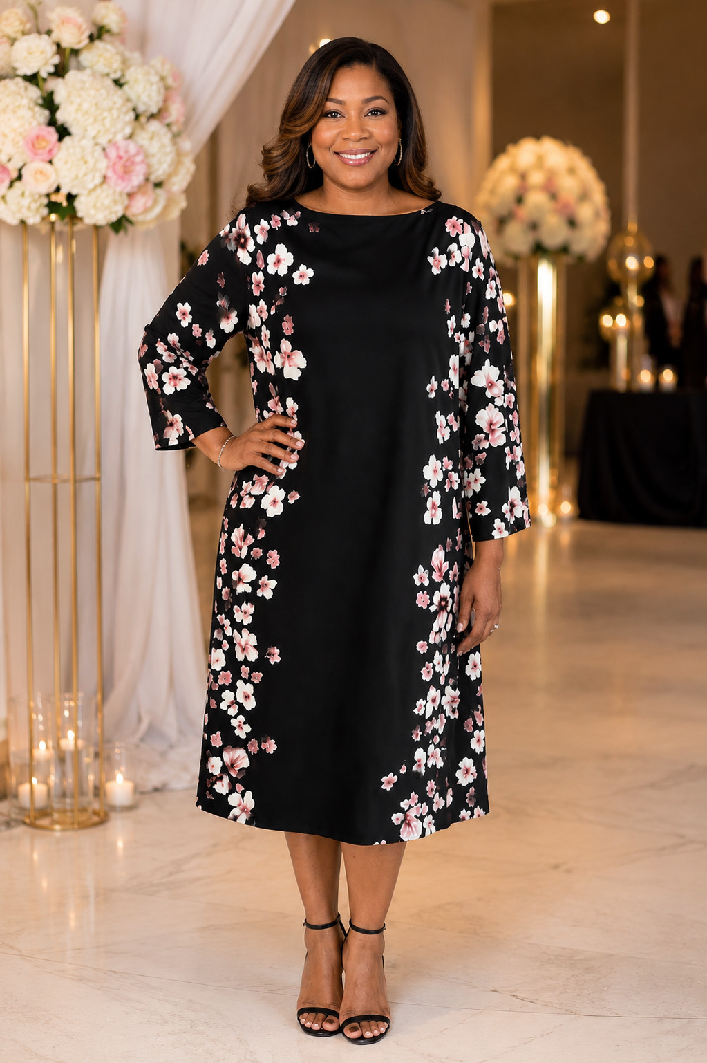 Lauren Ralph Lauren Black Cherry Blossom Maxi Sheath Dress/Size 22W)