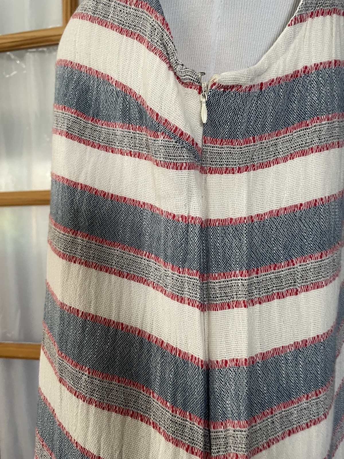Chelsea & Theodore Striped Mini Dress Sz 12 Red Gray Fringed Hem Nautical Beach