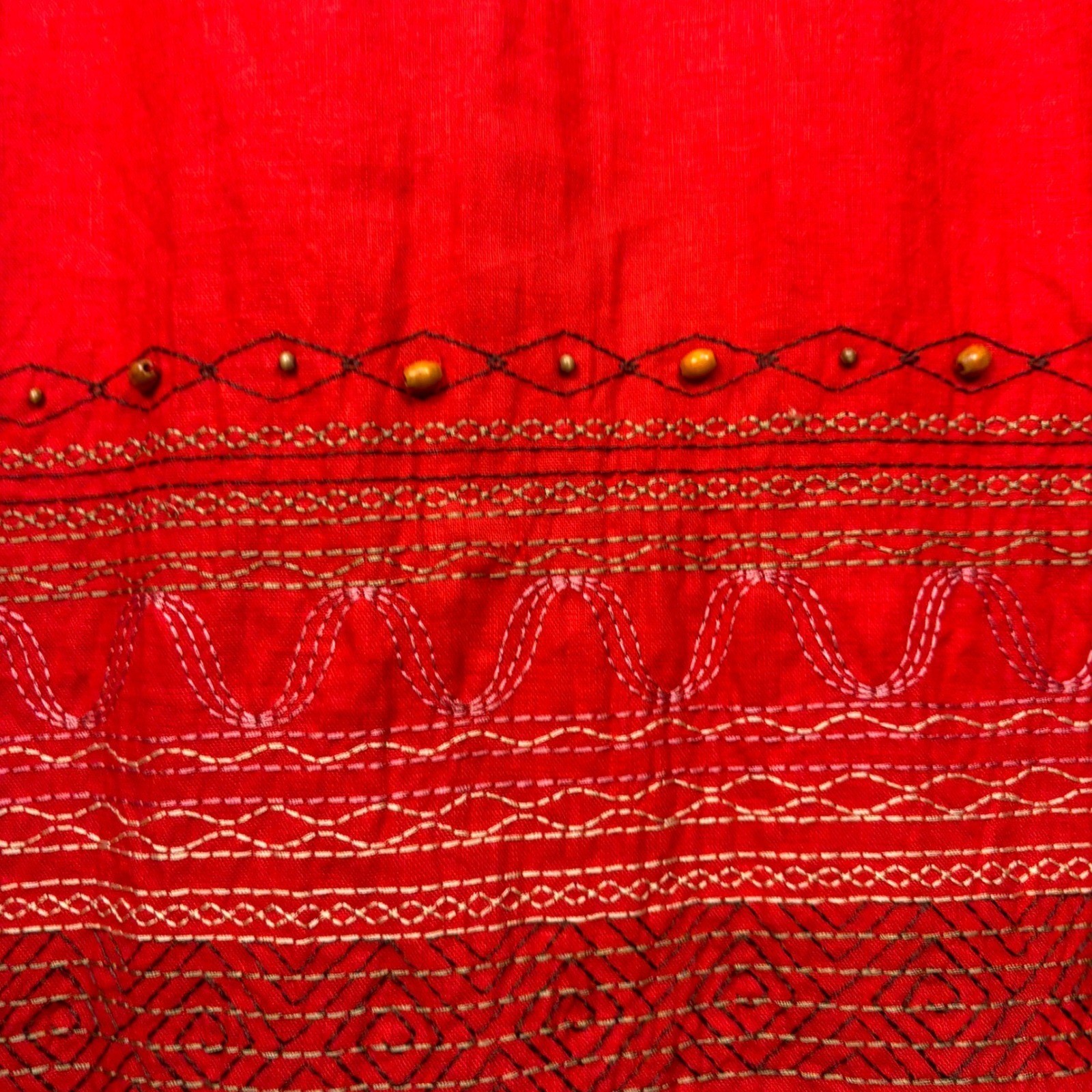 Coldwater Creek Size P8 Red Linen Blend Embroidered Beaded Sheath Midi Dress