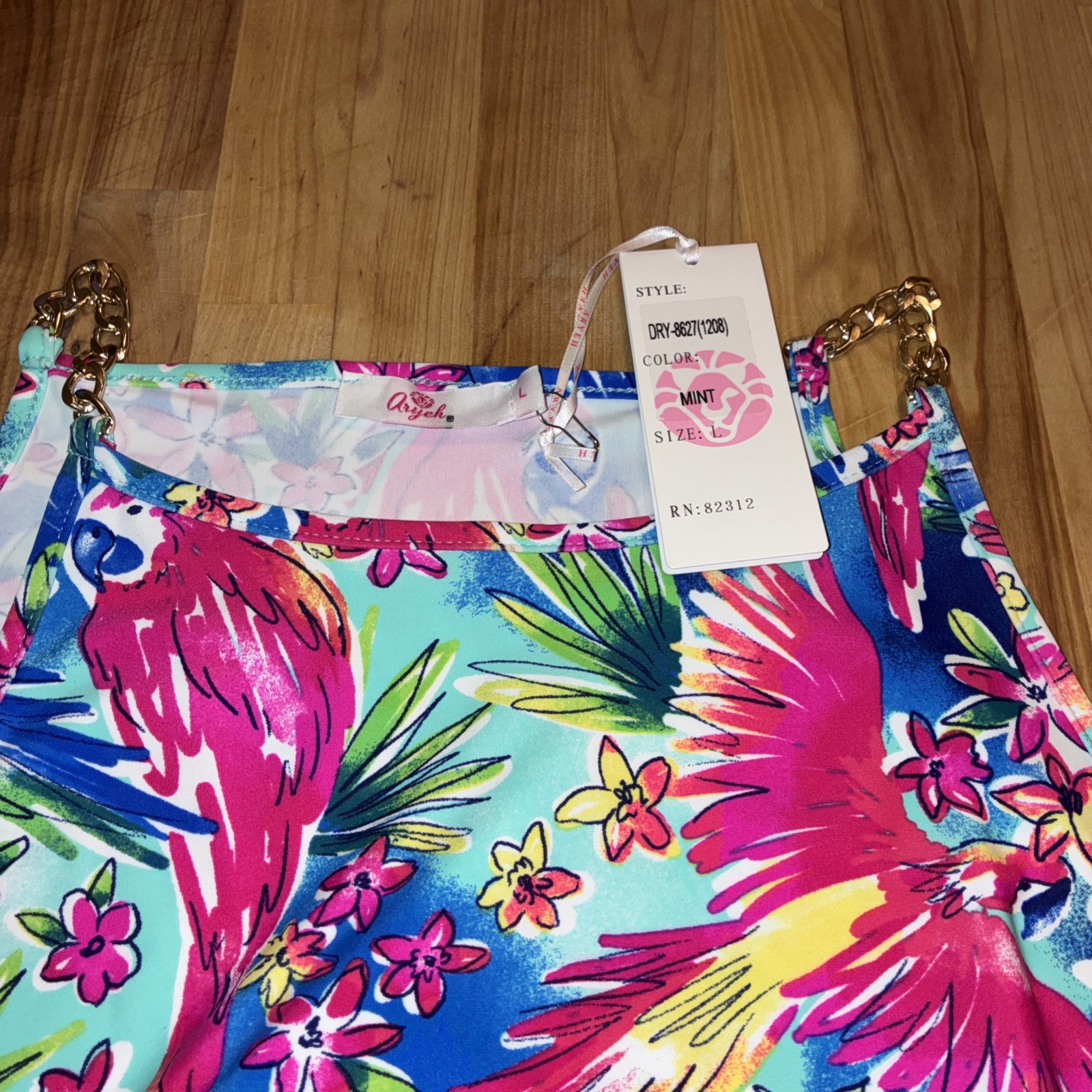 Aryeh Ladies Sundress Sz Large Multicolor Floral Spaghetti Strap SPF 50 NWT