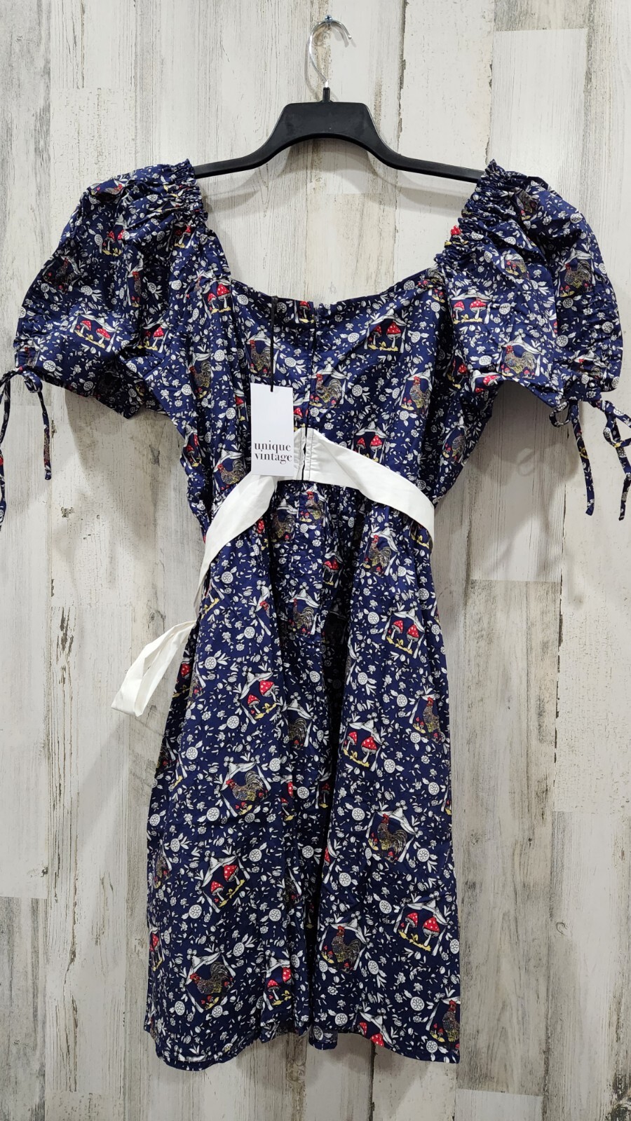 UNIQUE VINTAGE Navy Mushroom Botanica Print Dakota 50’s Flare Dress Size MEDIUM