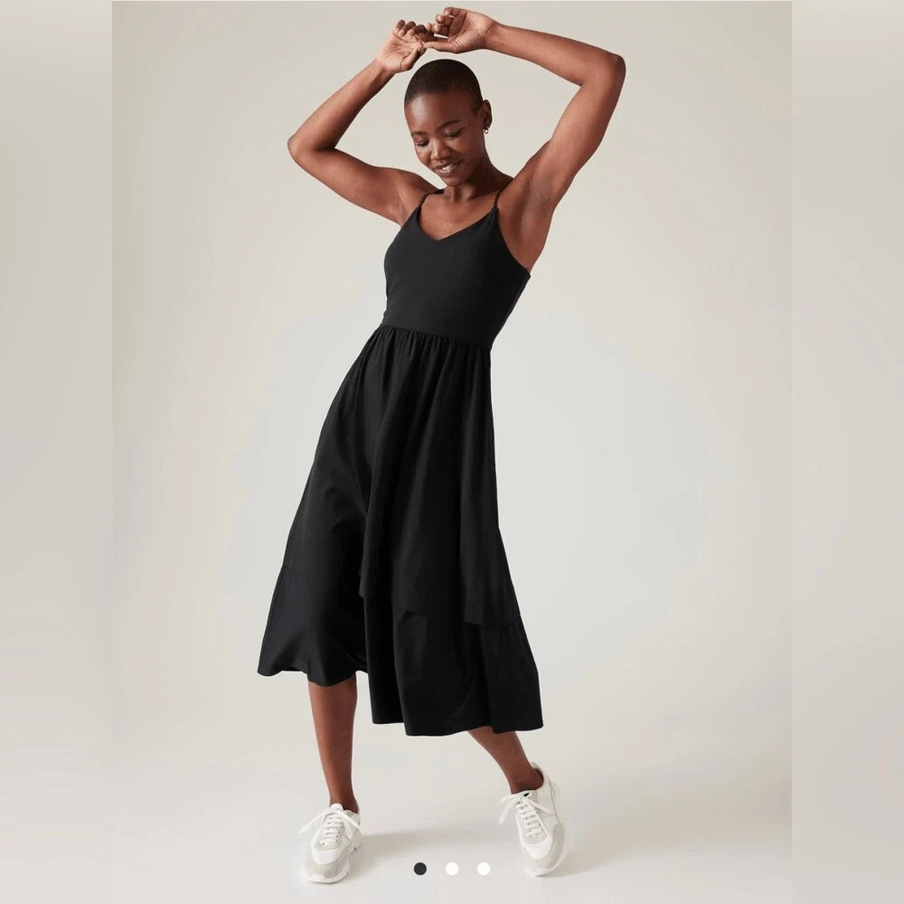 ATHLETA Elation V – Neck Hybrid Dress L P Large Petite PL Black NWT #601546