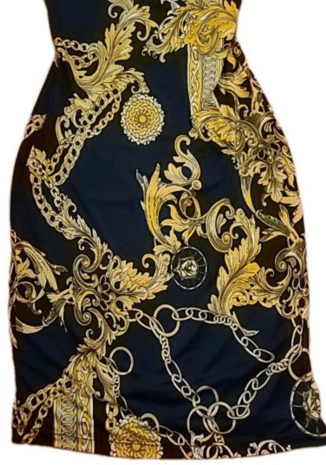 Papaya Sleeveless Blouse Spaghetti Strap Black & Gold Filigree Ornate Chain-link